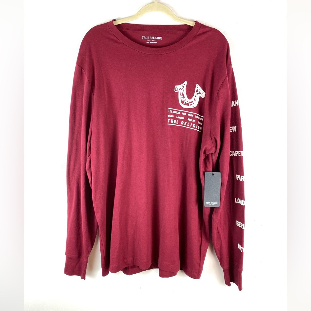 New True Religion XL Men Long Sleeved Tibetan Red City Tour Casual Tee 107385